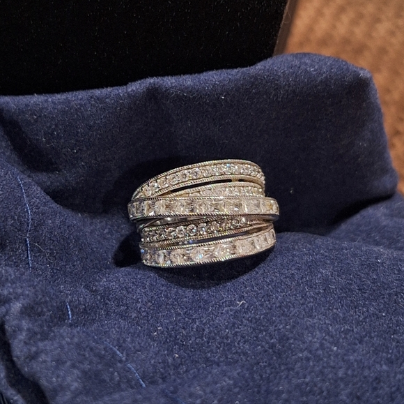 Judith Ripka 5 Band Highway Ring ✨ Sterling Silver CZ Wide Crossover Ring Sz 6 - Picture 10 of 11